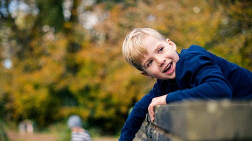 Plentyn yn edrych dros bont yn Nhŷ Tredegar, Cymru